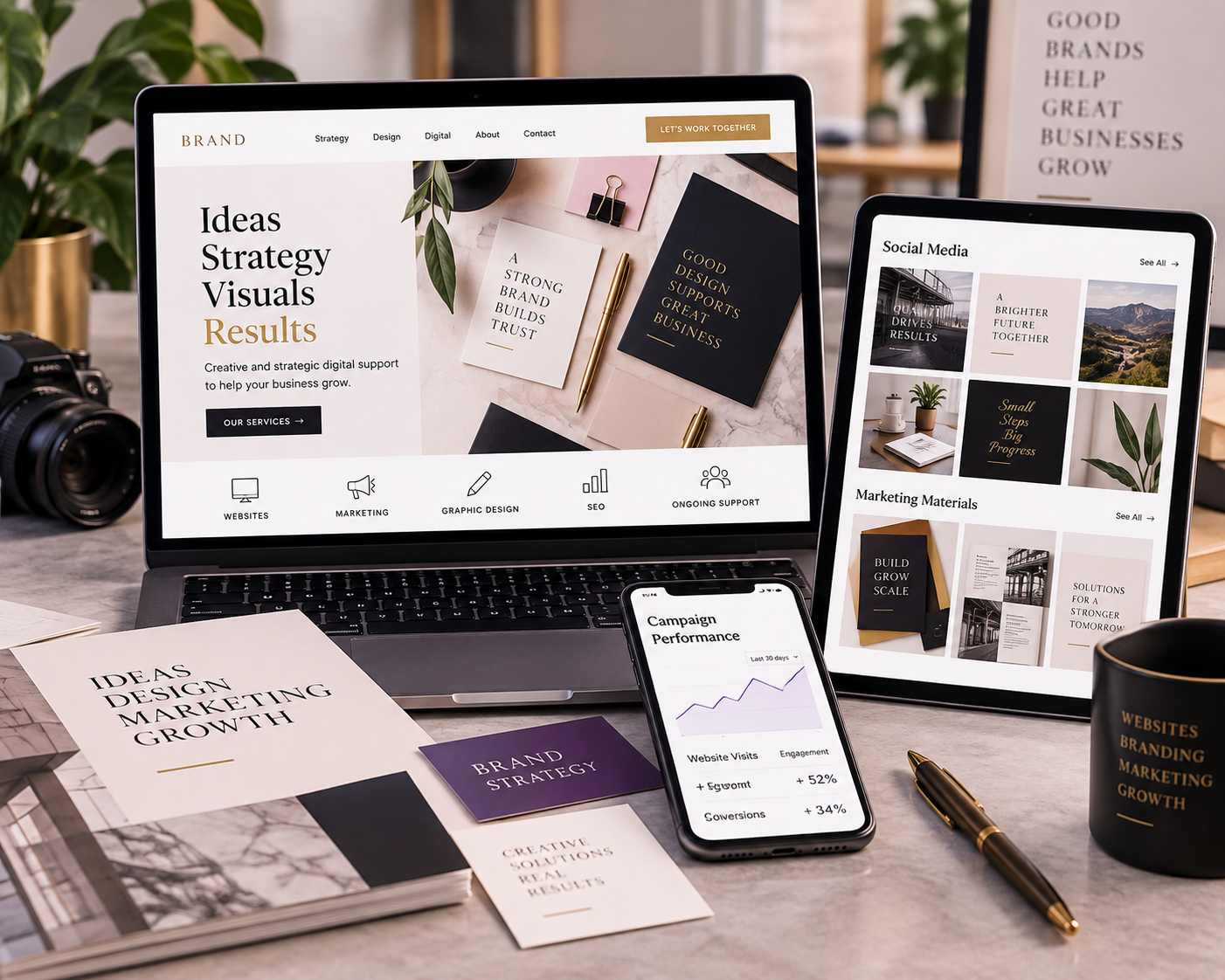 Digital marketing and branding workspace