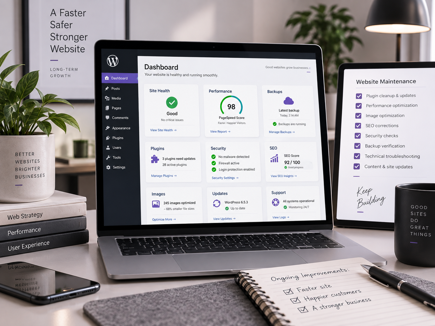 WordPress website management and optimization dashboard